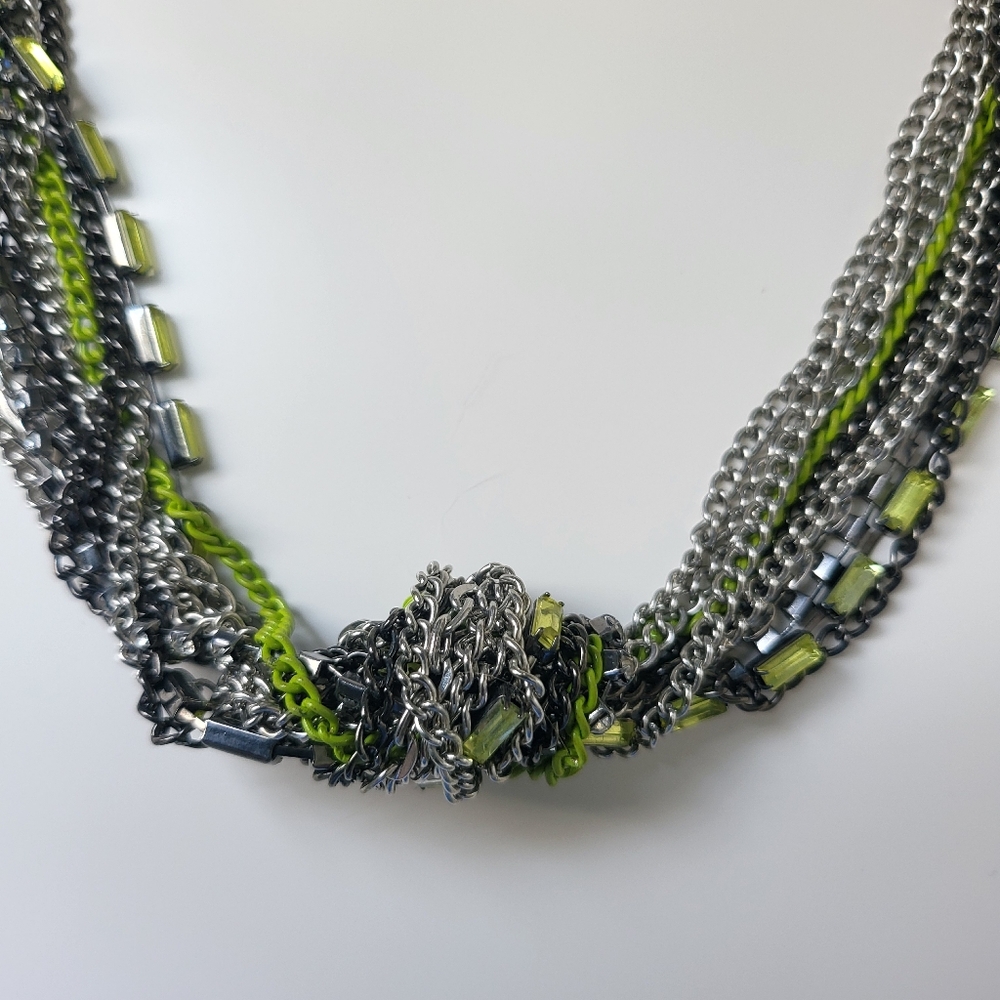 Multi-Strand Silver and Green Necklace - Picture 2 of 4